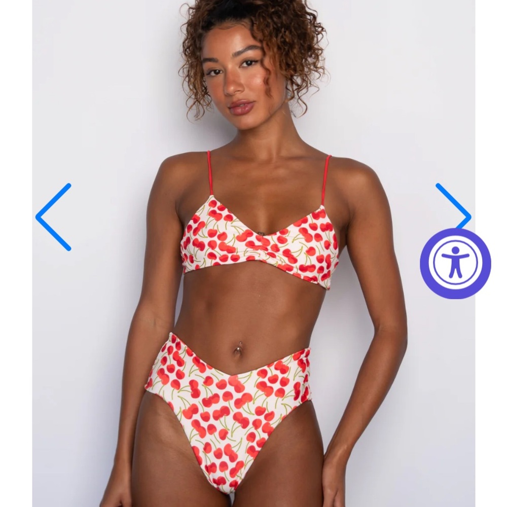 Skatie Betsy Top Cola Size L: Red and White Cherry Print Bikini